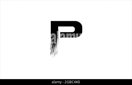 Initial Letter P Zen  Brush Stroke letter icon logo design illustration or black paint letter logos Stock Vector