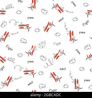 Kids vector seamless pattern with airplanes colorful. White background. Baby pattern. Stock Vector