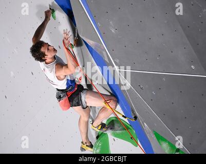 Tokyo, Japan. 03rd Aug, 2021. Czech climber Adam Ondra attends bouldering qualification during the Tokyo 2020 Summer Olympics, on August 3, 2021, in Tokyo, Japan. Credit: Ondrej Deml/CTK Photo/Alamy Live News Stock Photo