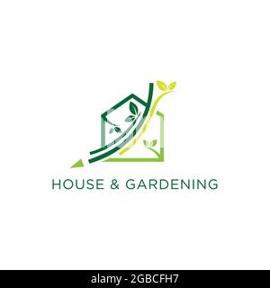 Home and gardening landscaping logo design vector concept. Home gardening logo vector image. green home landscape logo template Stock Vector