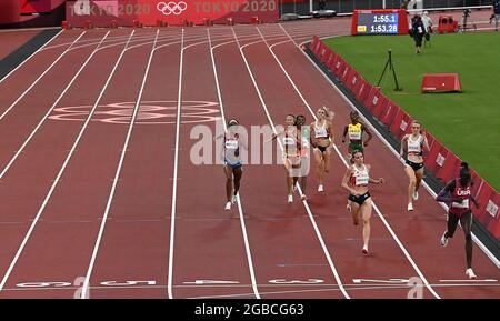 Tokyo, Japan. 3rd Aug, 2021. Athletes compete during the Women's 800m Final at the Tokyo 2020 Olympic Games in Tokyo, Japan, Aug. 3, 2021. Credit: Li Yibo/Xinhua/Alamy Live News Stock Photo