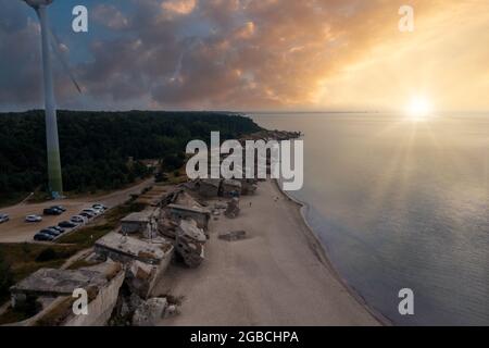 Ruins of bunkers on the beach of the Baltic sea Stock Photo