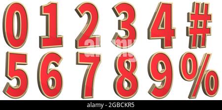 Large size set of high resolution red and gold metalic 3D numbers Stock Photo