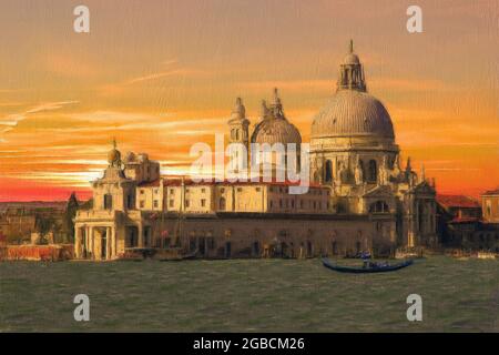 The Santa Maria Della Salute viewed from across the grand canal venice, given a painted and tectured effect. Stock Photo