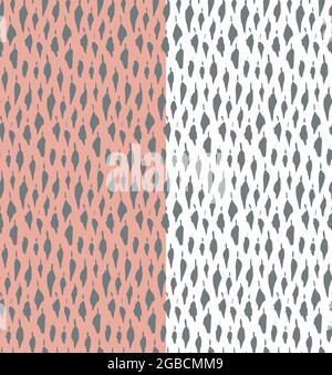 Abstract vertical random spots seamless pattern. Hand drawn leaves, ink brush paintings in grey color. Pink, white easy editable background. Vector Stock Vector