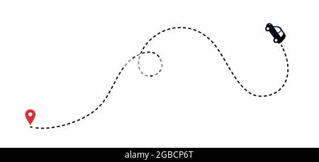 Car route concept with automobile path and map pointers. Isolated vector Stock Vector