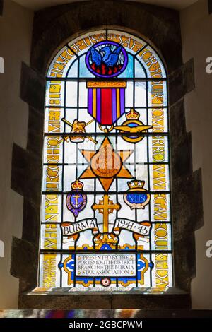 England, Hampshire, Portsmouth, Portsmouth Cathedral aka Cathedral Church of St.Thomas of Canterbury, Stained Glass Window to the Memory of The Burma Stock Photo