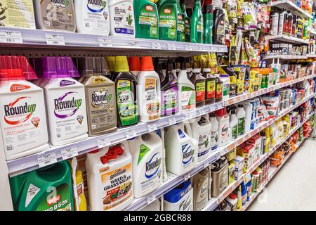 Orlando Florida,Ace Hardware pesticides insecticides poisons,insect sprays weed killer Roundup shelves display sale interior inside, Stock Photo