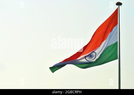 Indian Flag Waving in the Air Stock Photo