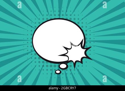 Empty cartoon black and white cloud pop art expression speech box on blue. Stock Vector