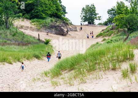 Indiana Chesterton,Indiana Dunes State Park along Lake Michigan,Devil's Slide,National Lakeshore,Nature Preserve protected land Aeolian process,climb Stock Photo