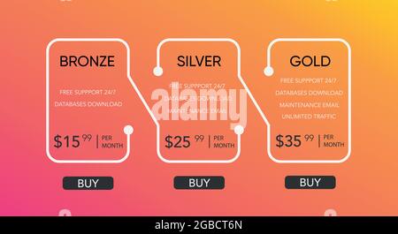 Pricing table design template for web and applications. Stock Vector