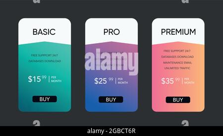 Pricing table design template for websites and applications. Stock Vector