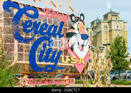 Michigan Battle Creek Kellogg's Cereal City USA Tony Tiger logo, Stock Photo