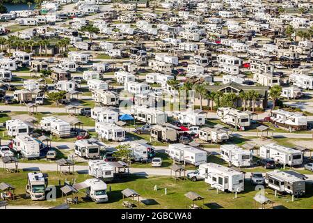 South Carolina,Myrtle Beach RV Travel Park,recreational vehicles trailer caravan park campground aerial,bird's-eye view,overhead,above, Stock Photo