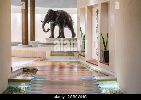 UK England Seaham Hall Hotel & Serenity Spa,elephant statue Asian theme Feng Shui, Stock Photo