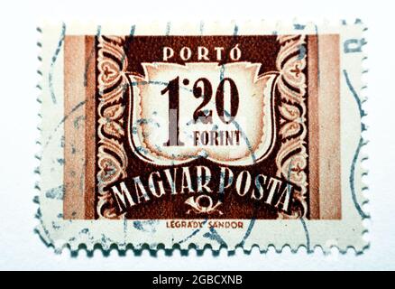 A postage stamp commemorating the communist postal ministers conference in Hungary, Postage due series circa 1965, Magyar posta value 1.20 Forint 1.20 Stock Photo