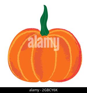 Orange pumpkin icon in cartoon hand drawn style. Vector illustration clipart element Stock Vector