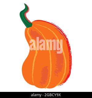 Orange pumpkin icon in cartoon hand drawn style. Vector illustration clipart element Stock Vector
