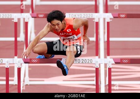 Tokyo, Japan. August 03 2021: Tokyo, Japan. 3rd Aug, 2021. Shunsuke Izumiya (JPN) Athletics : Men's 110m Hurdles Round 1 during the Tokyo 2020 Olympic Games at the National Stadium in Tokyo, Japan . Credit: Naoki Nishimura/AFLO SPORT/Alamy Live News Stock Photo