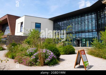 Exterior view of new modern building Y GAER MUSEUM & ART GALLERY and garden in the town centre of Brecon Powys Wales UK Great Britain  KATHY DEWITT Stock Photo