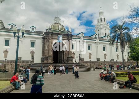 QUITO, ECUADOR - JUNE 24, 2015: Cathedral on Plaza Grande in old town of Quito, Ecuador Stock Photo