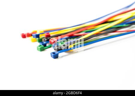 Nylon Cable Ties on white background Stock Photo