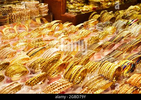 gold market, jewellery market in dubai, gold bangles shopping Stock Photo