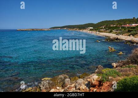 View of Sant Tomas beach on the island of Menorca in the Balearic Islands. Spain  Stock Photo