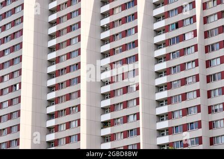 Typical high rise apartment building in the former eastern part of Berlin, Germany Stock Photo
