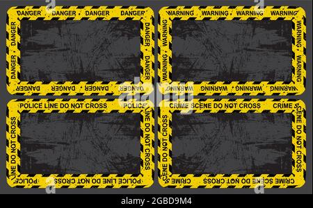 Grungy criminal wallpaper with police tape. Horizontal illustration with copy space. Great for accident or murder scene. Vector grunge background temp Stock Vector