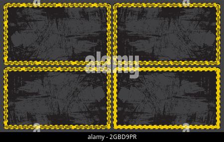 Warning tape border with grunge empty space for text. Black and yellow stripes on ribbon. Great for murder evidence  background frame. Stock Vector