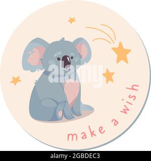 Cute sticker with a koala. Funny bear in cartoon style, stars are falling  around. The inscription Make a wish. Vector isolated on a light background  Stock Vector Image & Art - Alamy