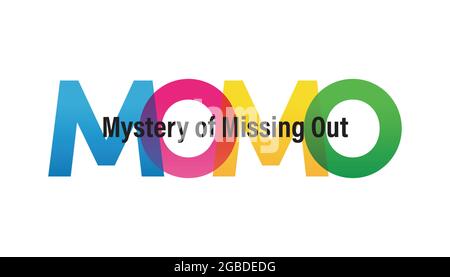 MOMO word vector illustration. Mystery of Missing Out. Colored rainbow text. Vector banner. Corporate concept. Gradient Text. Transparency Letters. Vector illustration Stock Vector