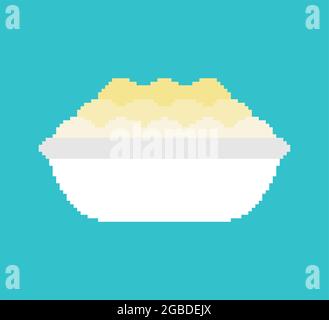 Mashed potatoes pixel art. 8 bit plate of porridge isolated. vector illustration Stock Vector