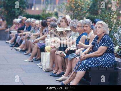 Row of Senior Adults, Rockefeller Center, New York City, New York, USA, Bernard Gotfryd, July 3, 1969 Stock Photo