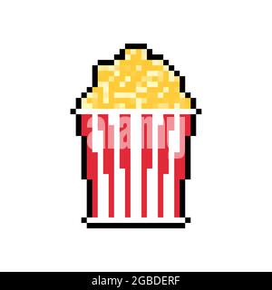Popcorn pixel art isolated. 8 bit Sweetness vector illustration Stock Vector