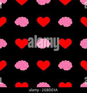 Heart and brain pattern seamless. vector background Stock Vector