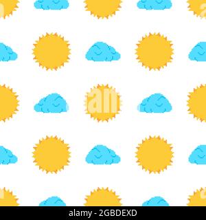 Sun and cloud pattern seamless pixel art. 8bit background vector illustration Stock Vector