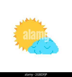 Sun and cloud pixel art. 8bit vector illustration Stock Vector