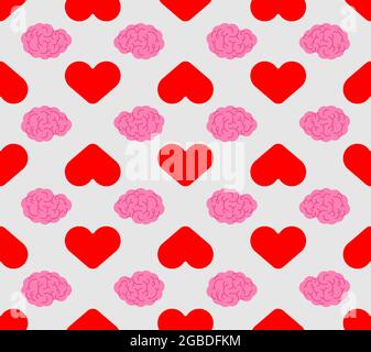 Heart and brain pattern seamless. vector background Stock Vector