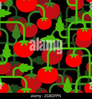 Tomato bush pattern seamless. Tomatos background. vector texture Stock Vector