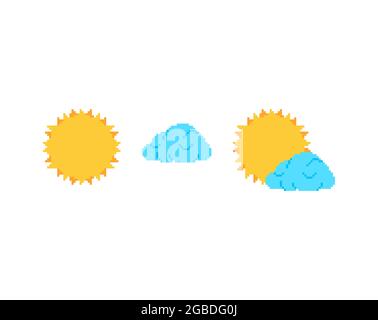 Sun and cloud pixel art. 8bit vector illustration Stock Vector