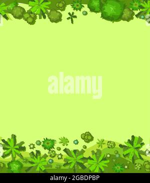 Jungle. Top view of the jungle landscape from a height. Green summer scenery with trees. Seamless illustration in flat style. Cartoon design. Vector. Stock Vector