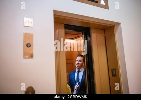 Washington, United States Of America. 03rd Aug, 2021. United States Senator Josh Hawley (Republican of Missouri) walks through the Senate subway during a vote at the US Capitol in Washington, DC, Tuesday, August 3, 2021. Credit: Rod Lamkey/CNP/Sipa USA Credit: Sipa USA/Alamy Live News Stock Photo