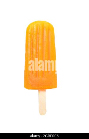 Mango Flavored Popsicle Isolated On White Background With Clipping Path Stock Photo