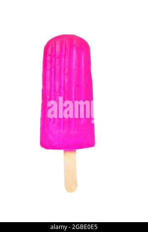 Pink Popsicle Isolated On White Background With Clipping Path, Cherry Popsicle Stock Photo