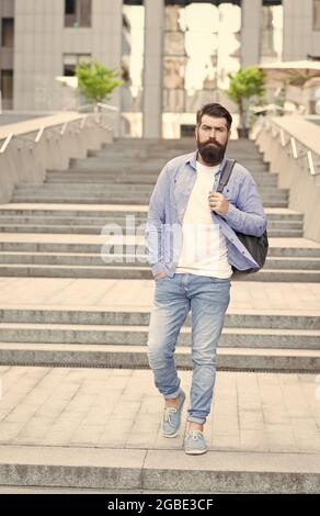 Its casual enough. Hipster in casual style urban outdoors. Bearded man wear casual  clothing. Casual wardrobe. Menswear store. Fashion trend. Trendy style.  Everyday clothes. For ultimate comfort Stock Photo - Alamy