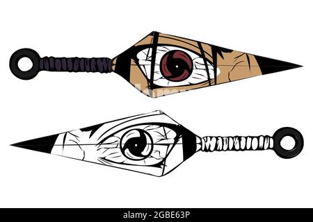 Image of Kunai ninja weapons and Itachi.  Stock Vector