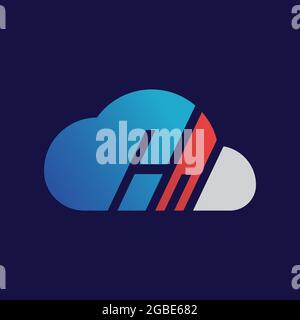 logo or icon cloud with HW letter on dark background,vector graphic Stock Vector